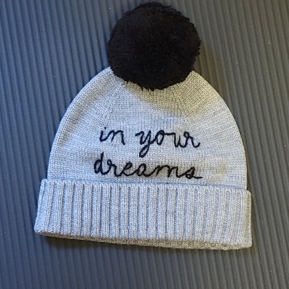 Kate Spade Gray Beanie with Black Pom-Pom NWT